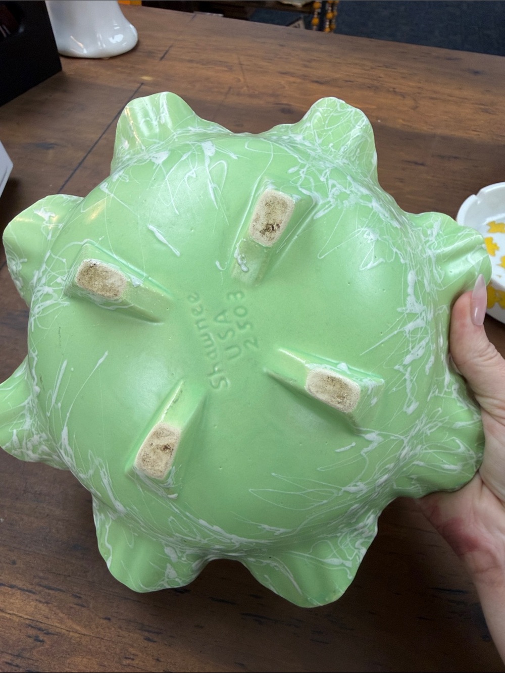 Handcrafted Light Green Ceramic Ruffled Bowl - Picture 2 of 4